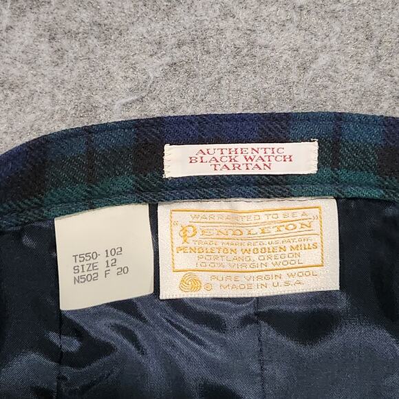 VTG Pendleton Womens 12 Pleated Midi Skirt Black Watch Tartan Plaid Virgin Wool - Picture 7 of 16
